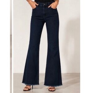 Charlotte Brody Women Blue High Rise Wide Leg Raw Hem Jeans 30 Made in Stretch